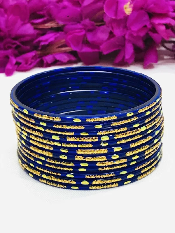 Bangles with rose-cut gems for vintage -Beautiful Blue Color Glass Bangles With New Designs For Women