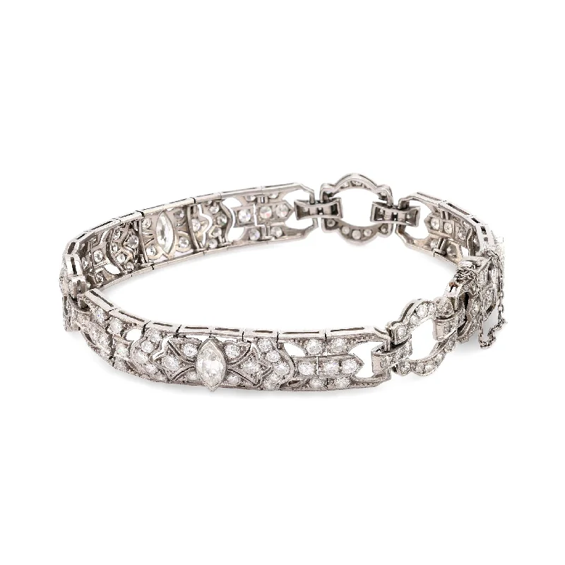 Bracelets with lotus motifs for spiritual vibe -Art Deco 7.80 carat total weight diamond platinum bracelet