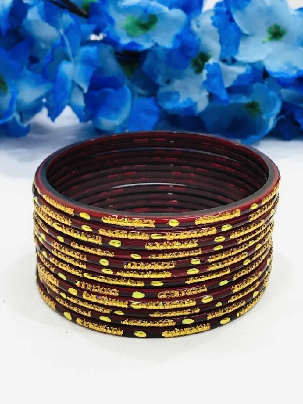 Bracelets with raw amethyst for rugged charm -Attractive Maroon Color Party Wear Glass Bangles For Women