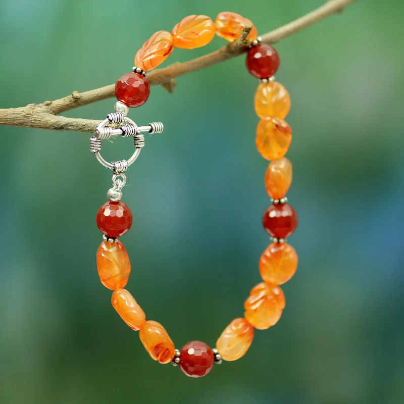 Bracelets with spiral ruby for striking twist -Sunset Forest Carnelian beaded bracelet