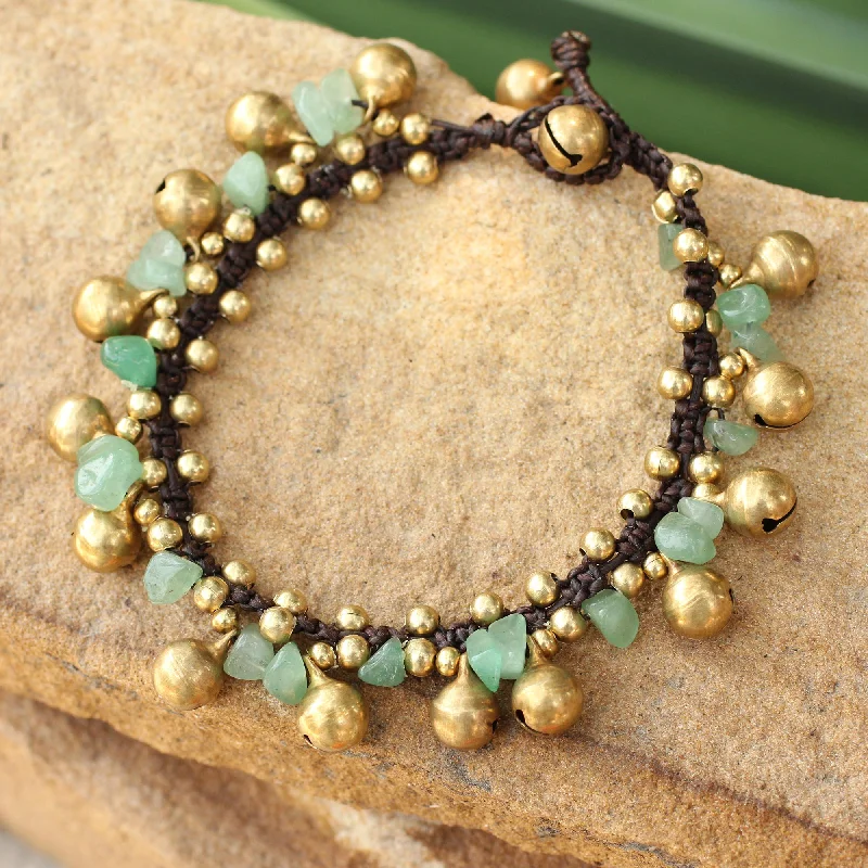 Bangles with interlocking links for uniqueness -Joyous Bells Brass Beaded Aventurine Bracelet