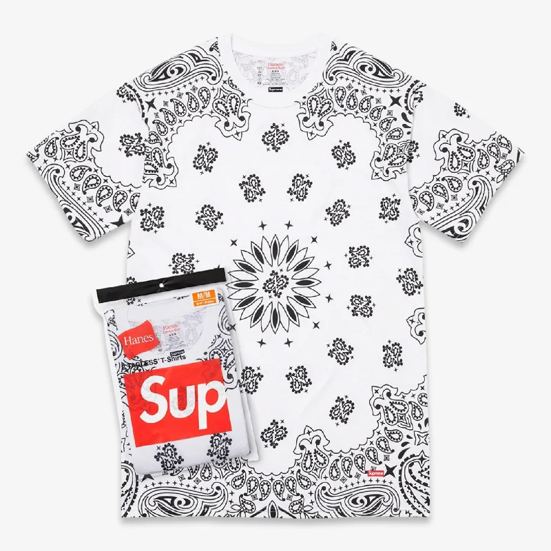 Bold graphic cap for standout fashion flair -Supreme x Hanes Tagless Tees 'Bandana' (2 Pack) White (FW22)