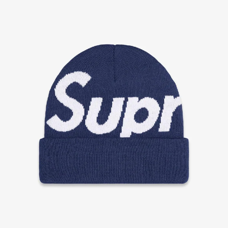 Bright cap for fun festival outfits -Supreme Big Logo Beanie Navy (FW22)