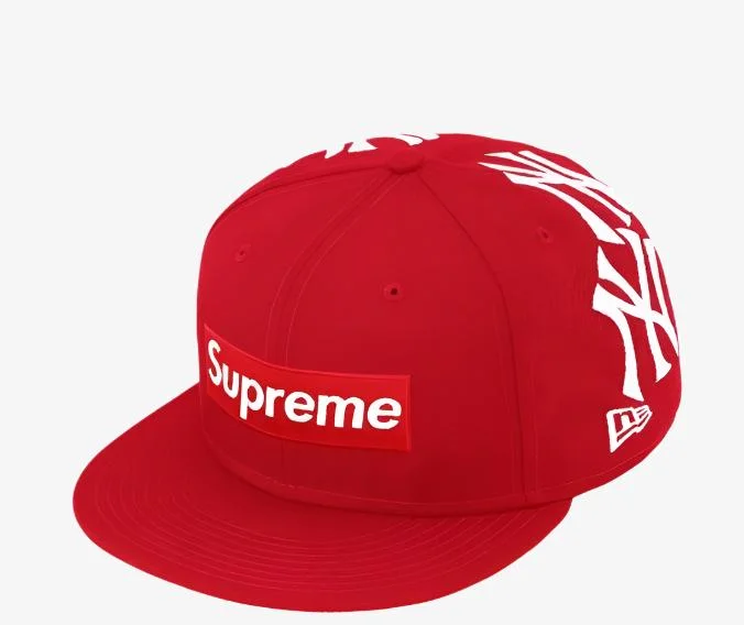 Adjustable cap with sturdy velcro closure -Supreme x MLB New York Yankees x New Era Fitted Hat 'Box Logo' Red (FW21)