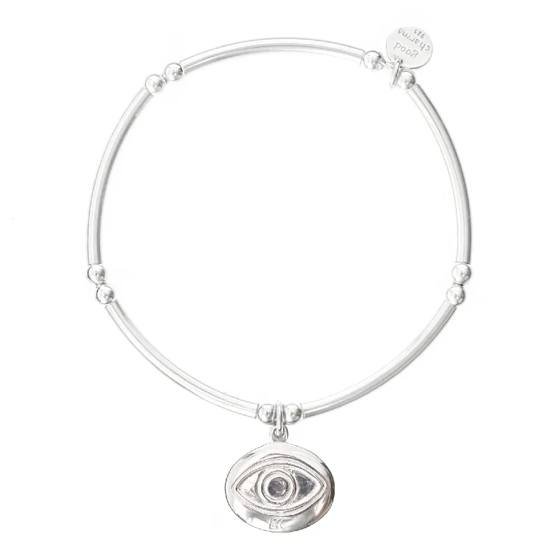 Gold bracelets with delicate diamond charm accents -Evil Eye Bangle Bracelet