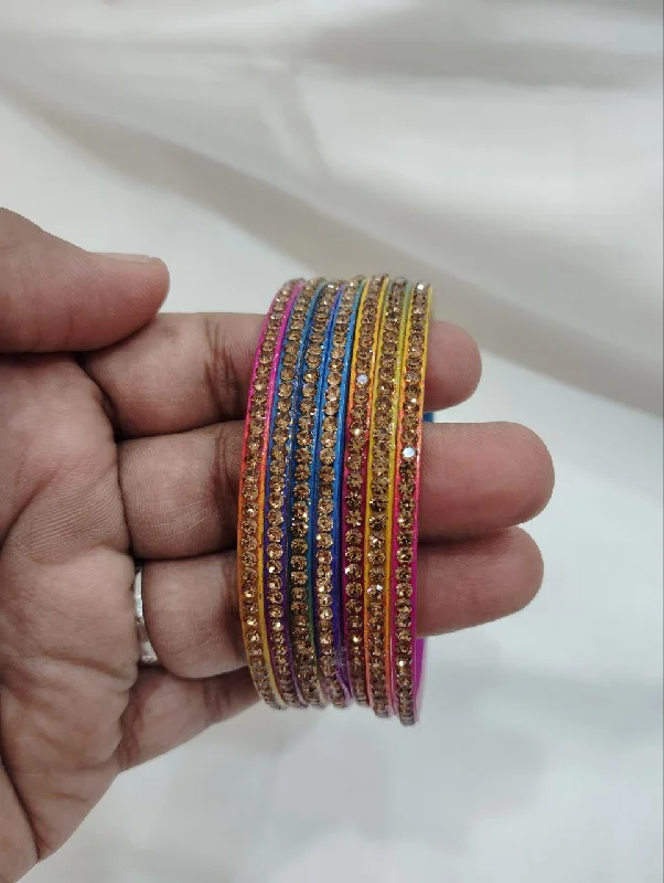 Bangles with claw-set tourmaline for vibrancy -Appealing Multicolor Glass Bangles With Glittering Stones For Women