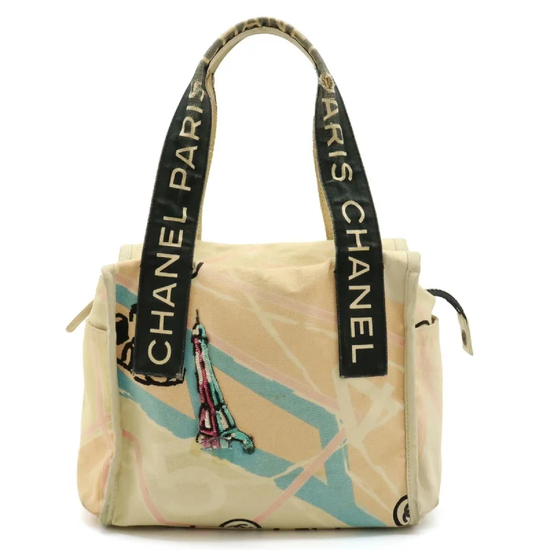 Large handle bags with spacious interior compartments -Chanel  blue pink Canvas Spangles Handbag Tote Bag (Pre-Owned)