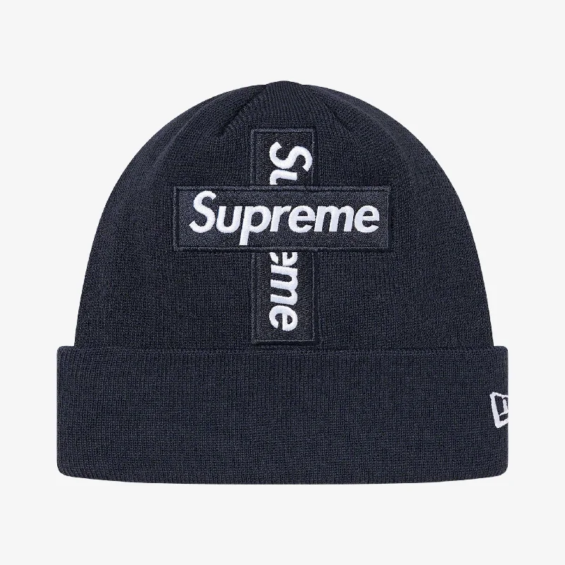 Denim snapback cap for casual cool edge -Supreme x New Era Beanie 'Cross Box Logo' Navy (FW20)