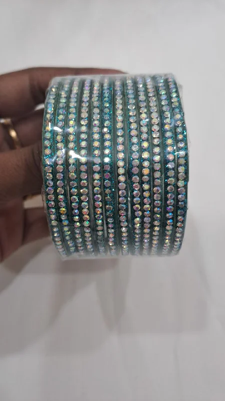 Bracelets with emerald stones for green luxury -Amazing Blue Color Stone Worked Unique Design Glass Bangles For Women