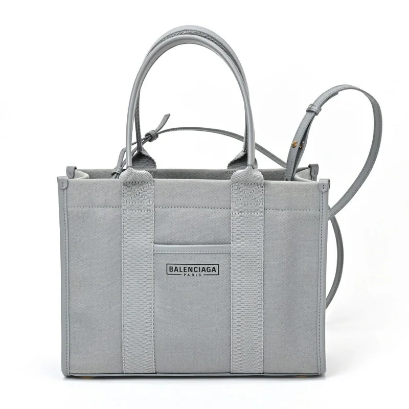 Handle bags with woven fabric for texture -Balenciaga  Cotton Canvas Leather Tote Bag (Pre-Owned)