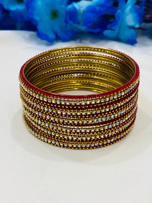 Bracelets with etched floral bands for detail -Charming Maroon Color Fancy Metal Bangles For Women