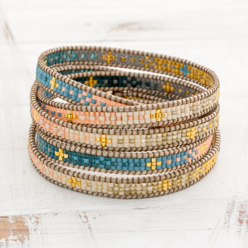 Bangles with vintage emerald for rich luxury -Cerro de la Cruz in Blue Glass Beaded Wrap Bracelet