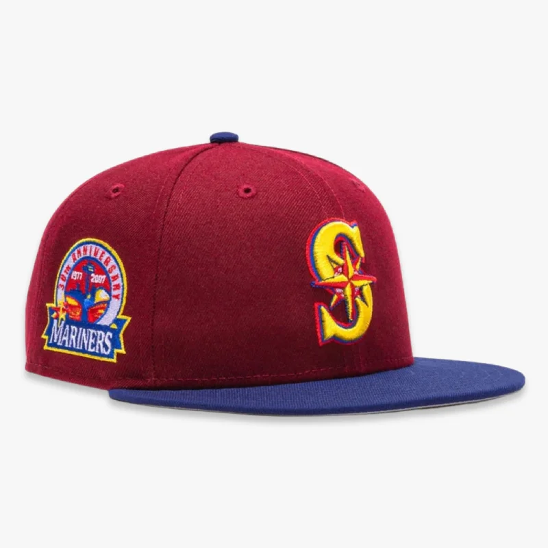 Fitted dad cap for relaxed snug wear -New Era x MLB Sangria 'Seattle Mariners 30th Anniversary' 59Fifty Patch Fitted Hat (Hat Club Exclusive)