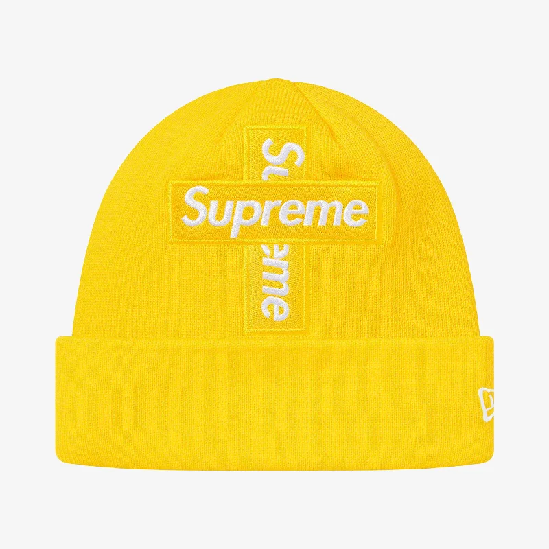 Embroidered cap with personalized name design -Supreme x New Era Beanie 'Cross Box Logo' Lemon (FW20)