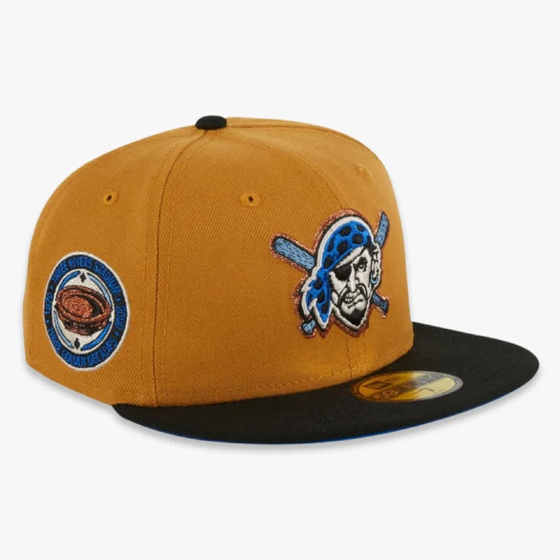 Retro cap with 80s-inspired color blocks -New Era x MLB Ancient Egypt 'Pittsburgh Pirates Three Rivers Stadium' 59Fifty Patch Fitted Hat (Hat Club Exclusive)