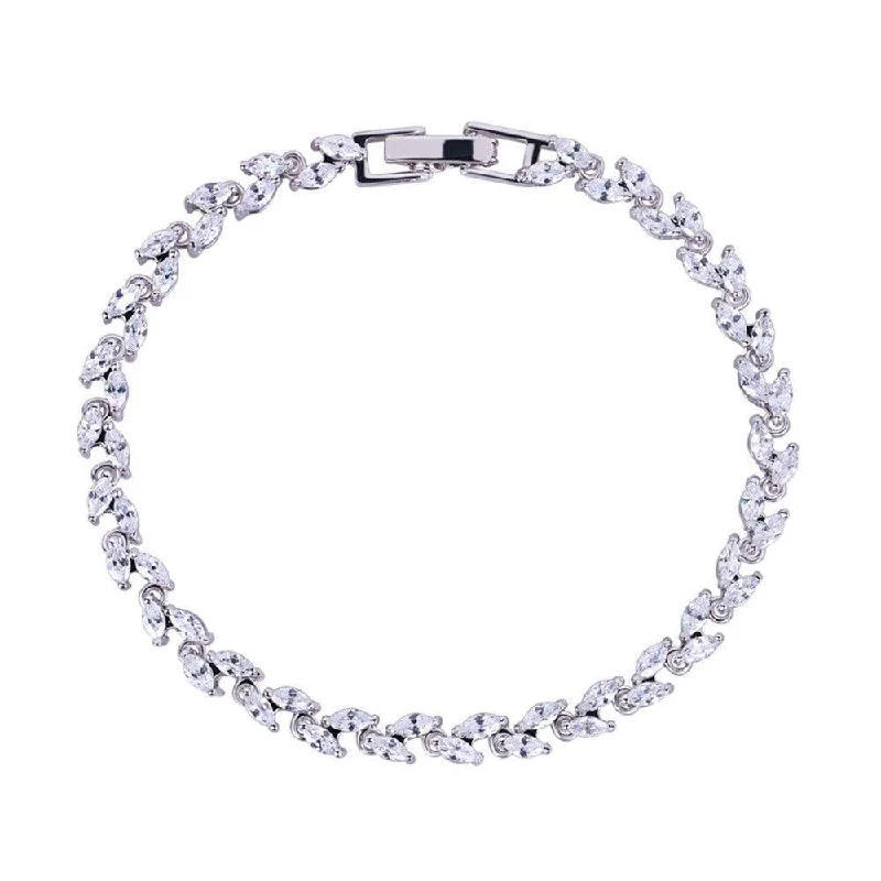 Bangles with sleek black agate for edge -Marquise Cut Cubic Zirconia Tennis Bracelet with White Diamond Cubic Zirconia