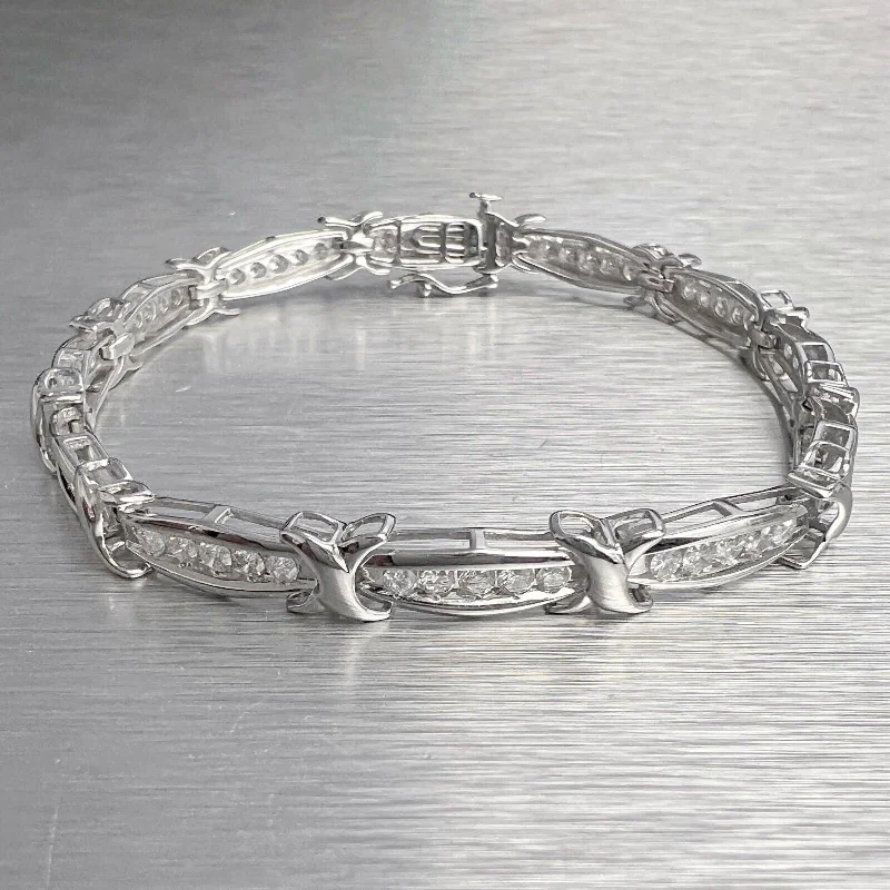 Bracelets with sunstone gems for fiery shine -10k White Gold Diamond Station X Crossover Bracelet 2.10ctw G SI2 7.00" 10.9g