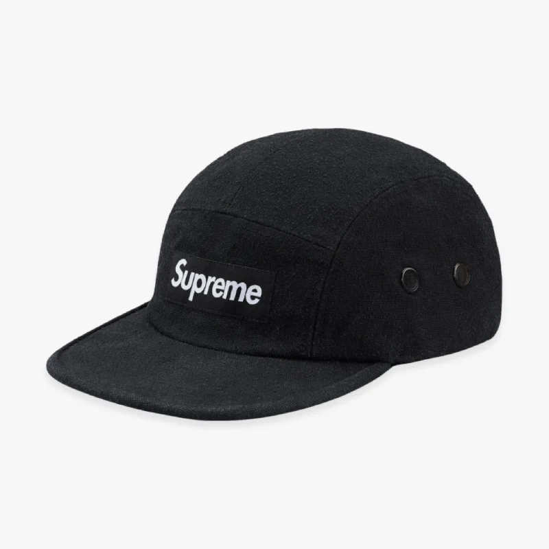 Black snapback cap for sharp modern looks -Supreme Napped Canvas Camp Cap Black (FW18)