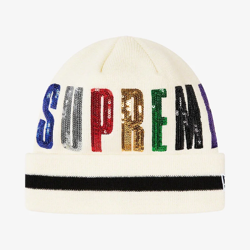 Graphic trucker cap for playful fashion flair -Supreme x New Era Beanie 'Sequin' White (FW20)