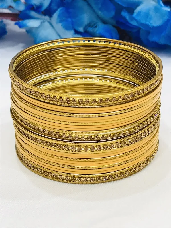 Bangles with interlocking links for uniqueness -Alluring Yellow Color Stone Design Metal Bangles For Women