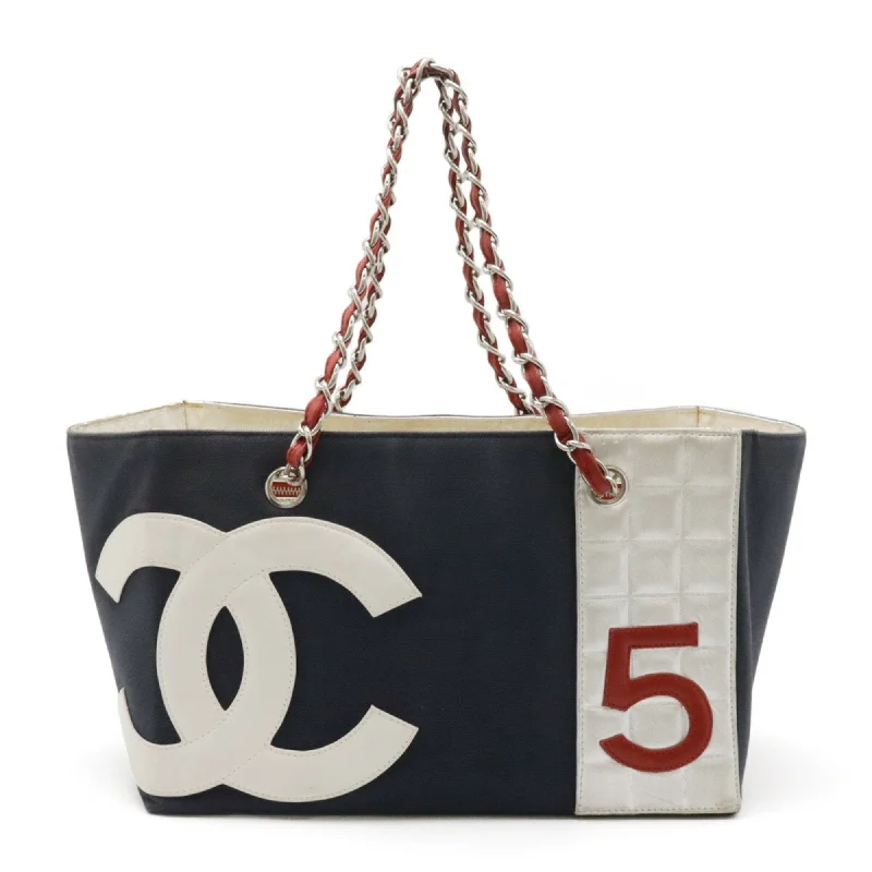 Handle bags with tie-dye patterns for fun -Chanel No.5 Navy  Color   Canvas Leather Shoulder Bag Tote Bag (Pre-Owned)