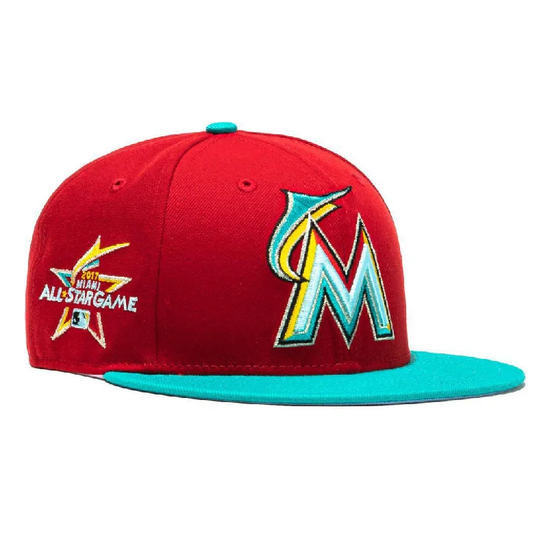 Cotton mesh cap for airy outdoor comfort -New Era x MLB Captain Planet 2.0 'Miami Marlins 2017 All-Star Game' 59Fifty Patch Fitted Hat (Hat Club Exclusive)