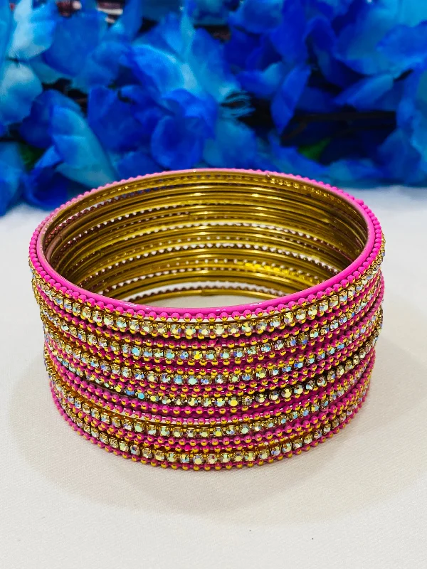 Bangles with sleek matte finish for subtlety -Attractive Pink Color Metal Bangles For Women