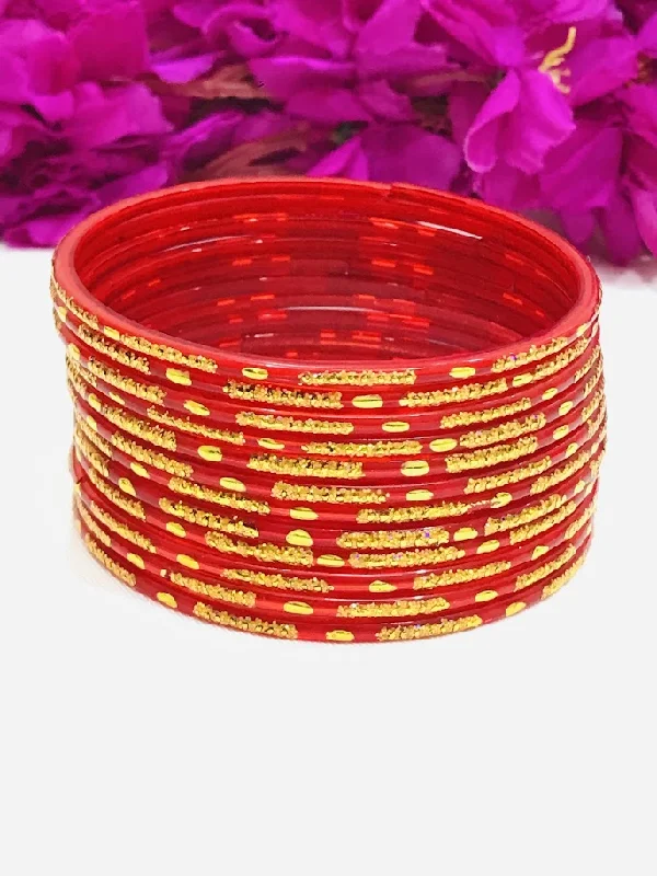 Bracelets with pearl beads for classic beauty -Stunning Red Color Glass Bangles With New Design For women