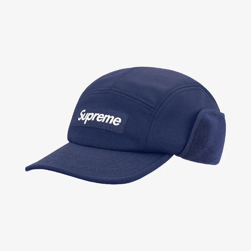 Retro striped cap for vintage sporty vibes -Supreme WINDSTOPPER Earflap Camp Cap Navy (FW21)