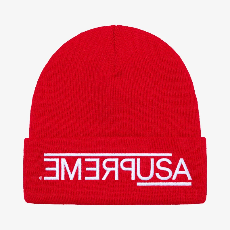 Premium snapback cap with flat bill design -Supreme Beanie 'USA' Red (FW21)