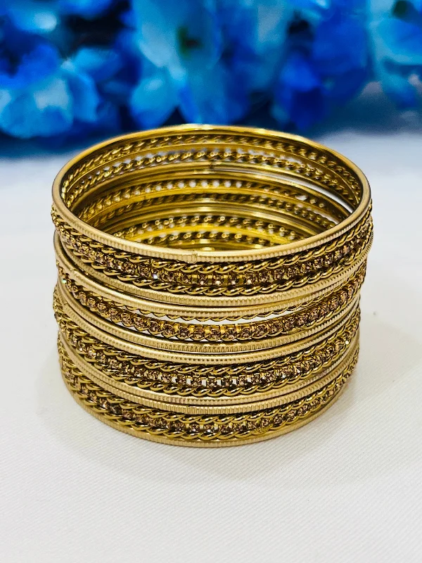 Bangles with labradorite stones for mystic flash -Pretty Light Gold Color Metal Bangles With Golden Design For Women