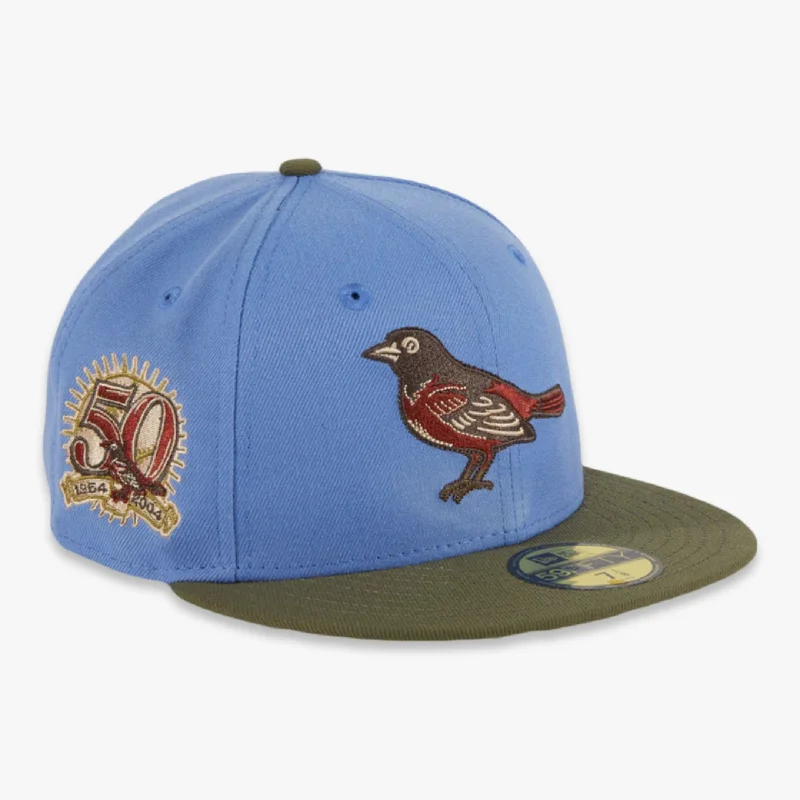 Canvas trucker cap for tough outdoor wear -New Era x MLB Great Outdoors 'Baltimore Orioles 50th Anniversary' 59Fifty Patch Fitted Hat (Hat Club Exclusive)