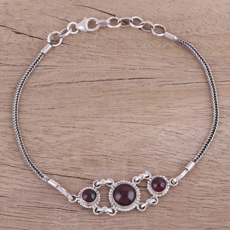 Bracelets with citrine stones for warm tones -Bridge to Delhi Garnet Cabochon Pendant Bracelet in Sterling Silver