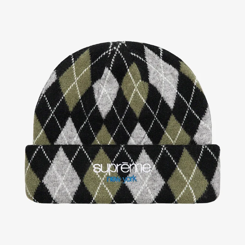 Vintage cap for retro fashion enthusiasts -Supreme Argyle Cashmere Beanie Black (FW21)