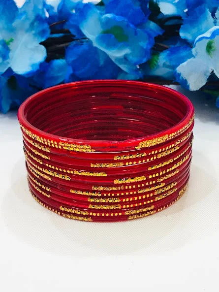 Bracelets with knot accents for symbolic charm -Elegant Red Color With Unique Design Glass Bangles For Women