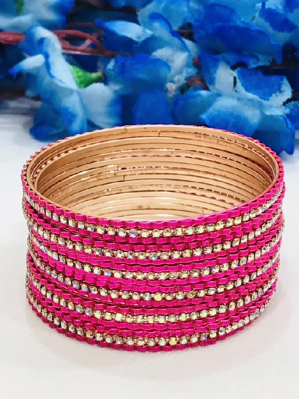 Bangles with floral peridot for green elegance -Amazing Pink With White Color Stone Work Metal Bangles For Women