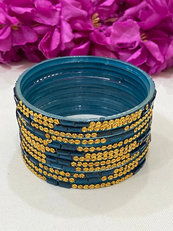 Bracelets with engraved messages for sentiment -Beautiful Teal Blue Color Stone Design Glass Bangles For Women