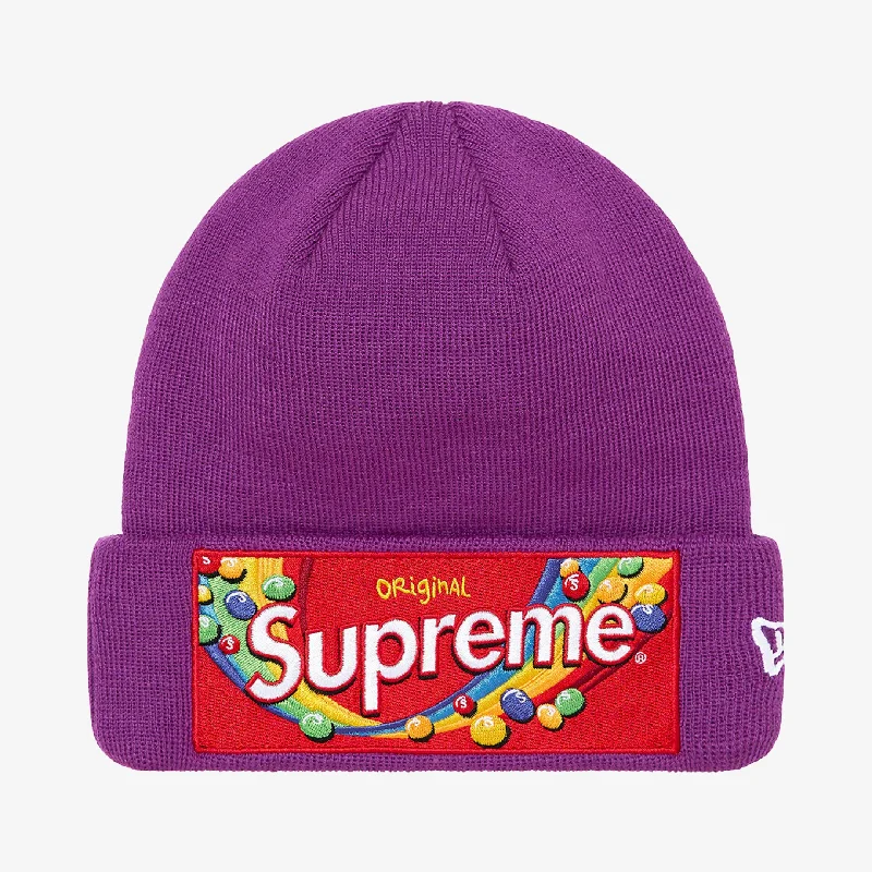 Fitted trucker cap for custom head fit -Supreme x Skittles x New Era Beanie Purple (FW21)