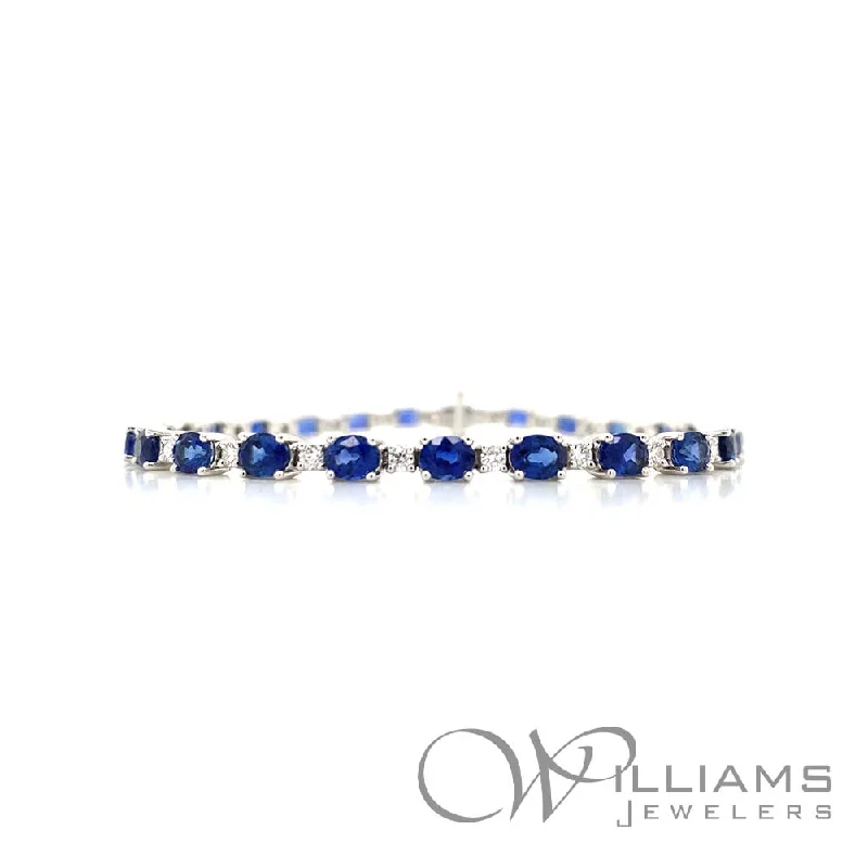 Bracelets with wave engravings for ocean vibes -Williams Signature 18 Karat Blue Sapphire Bracelet