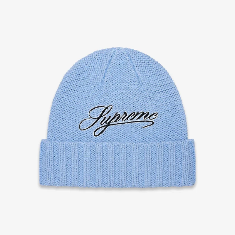 Designer trucker cap with signature brand patch -Supreme Beanie 'Script Logo' Light Blue (FW21)