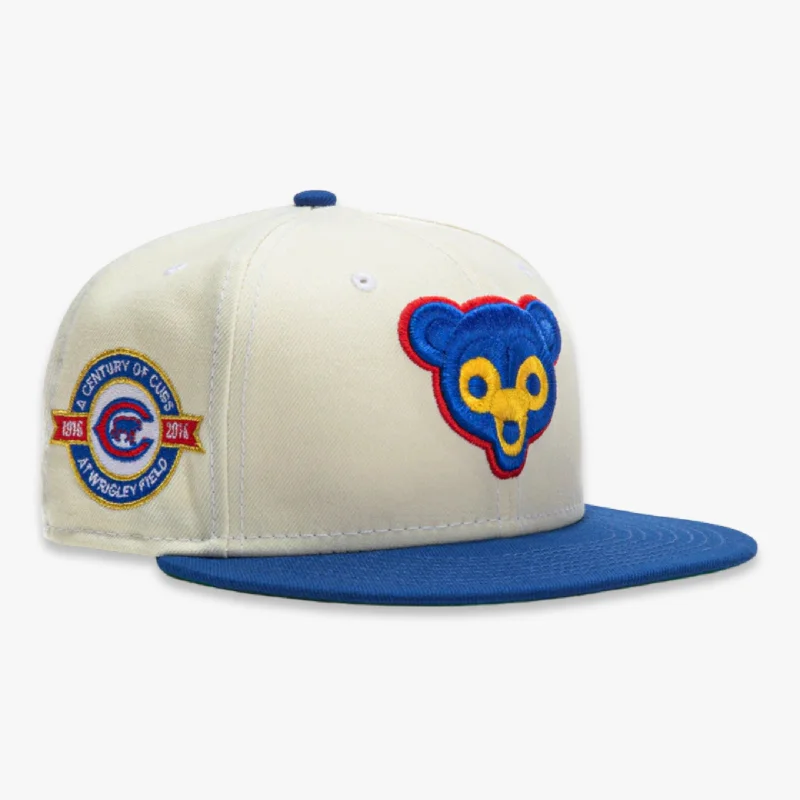 Canvas dad cap for rugged daily style -New Era x MLB White Dome 'Chicago Cubs 100th Anniversary' 59Fifty Patch Fitted Hat (Hat Club Exclusive)