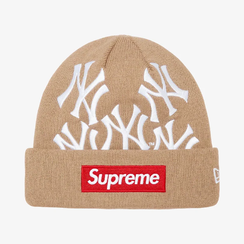 Camouflage cap with adjustable strap back -Supreme x MLB New York Yankees x New Era Beanie 'Box Logo' Tan (FW21)