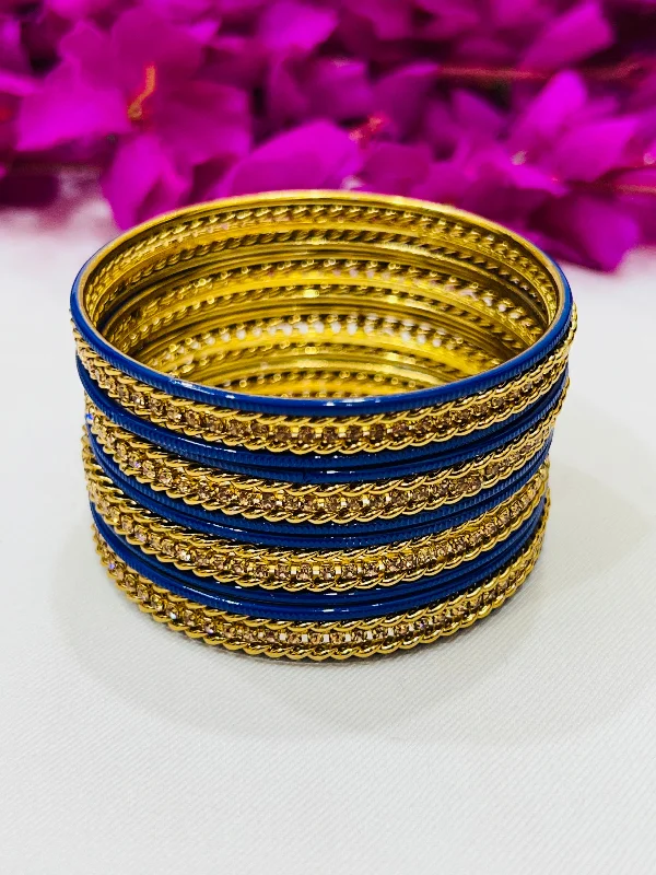 Bracelets with black diamond for bold edge -Enchanting Blue Color Smooth Finishing Metal Bangles For Women