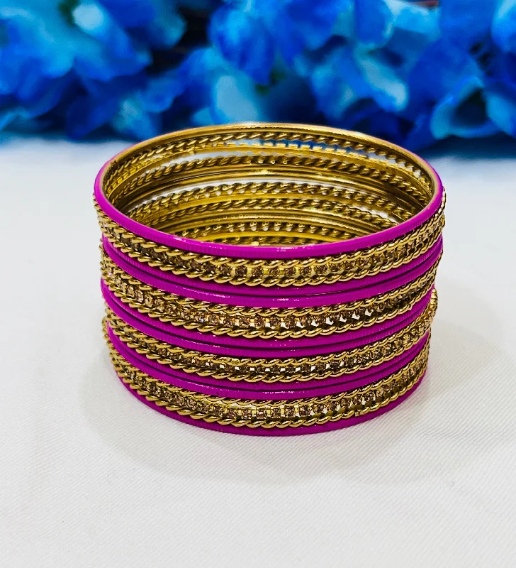 Bracelets with sapphire gems for blue sparkle -Pleasing Violet Color Metal Bangles With Stone For Women