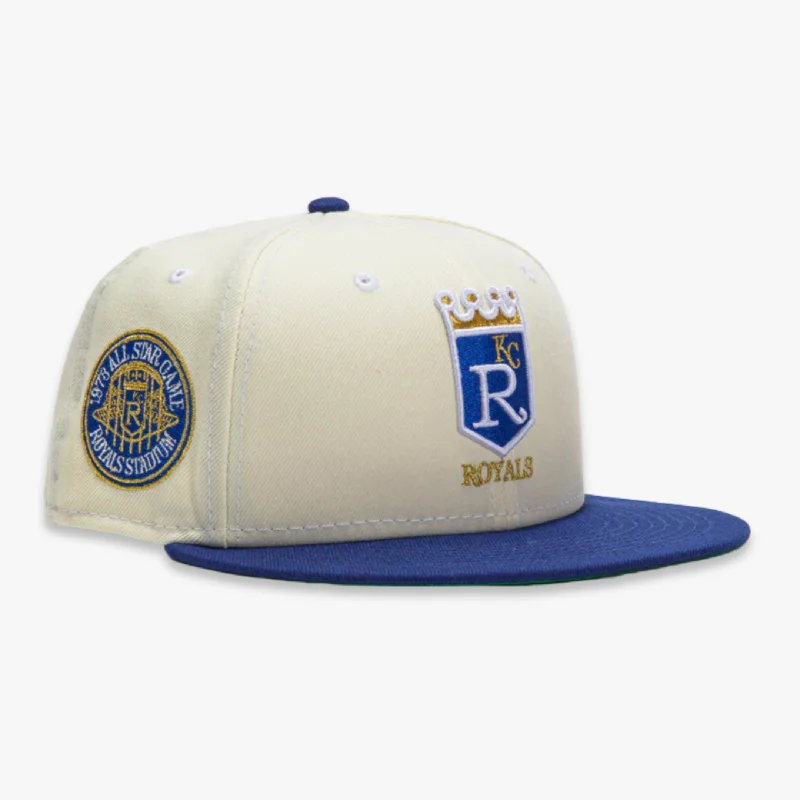 Fitted snapback cap for modern tight fit -New Era x MLB White Dome 'Kansas City Royals 1973 All-Star Game' 59Fifty Patch Fitted Hat (Hat Club Exclusive)