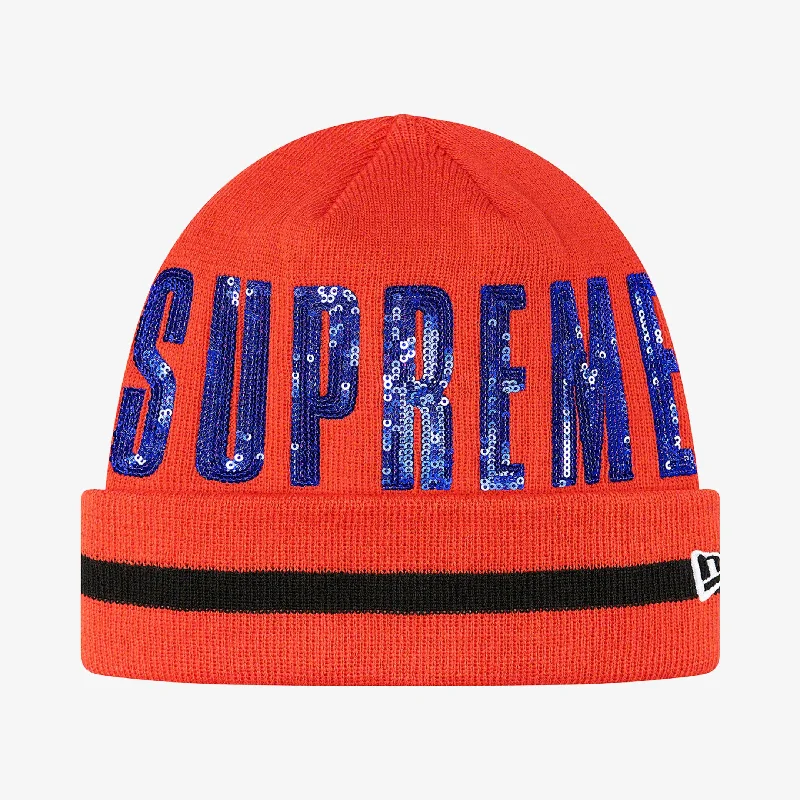 Soft cotton cap with breathable mesh back -Supreme x New Era Beanie 'Sequin' Orange (FW20)