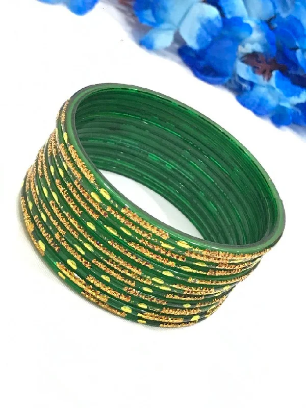 Gold bracelets with delicate diamond charm accents -Gorgeous Green Color New Design Glass Bangles For Women