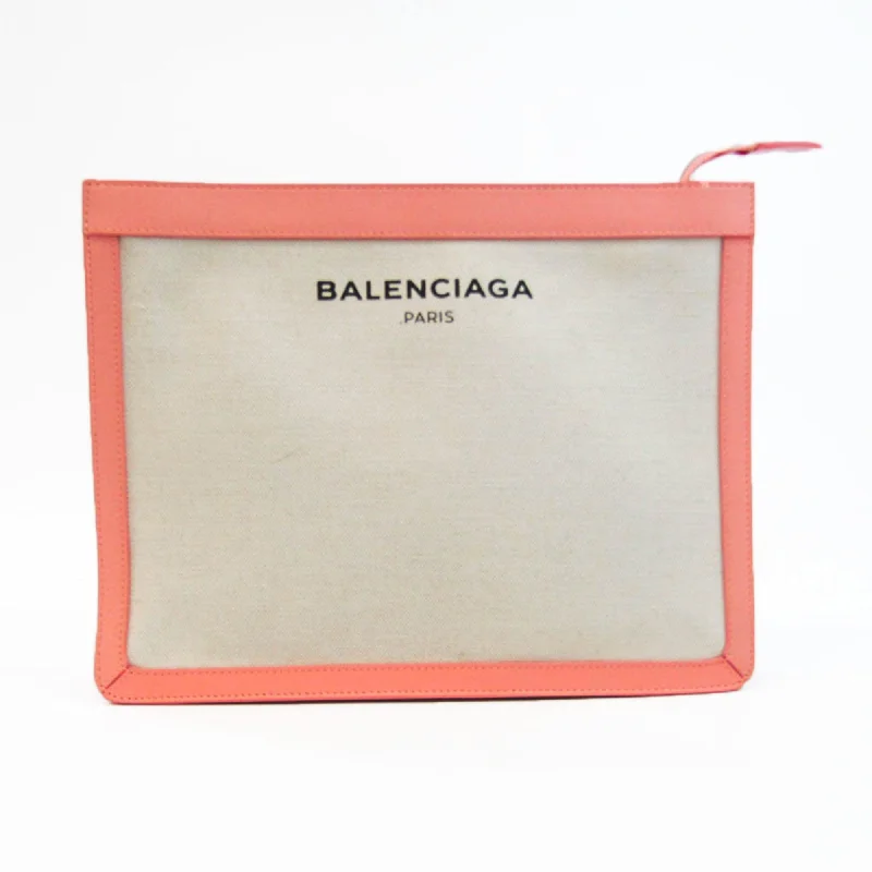 Handle bags with detachable pouches for versatility -Balenciaga  pink Off- Canvas Leather Clutch Bag Pouch (Pre-Owned)