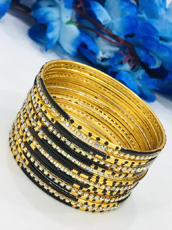 Bangles with blue quartz for cool tones -Resplendent Black color Gold Plated Metal Bangles For Women