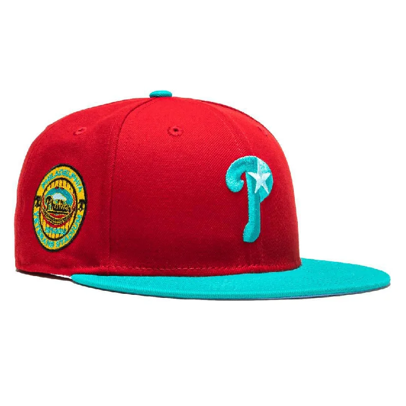 Retro cap with faded wash finish -New Era x MLB Captain Planet 2.0 'Philadelphia Phillies Veterans Stadium' 59Fifty Patch Fitted Hat (Hat Club Exclusive)